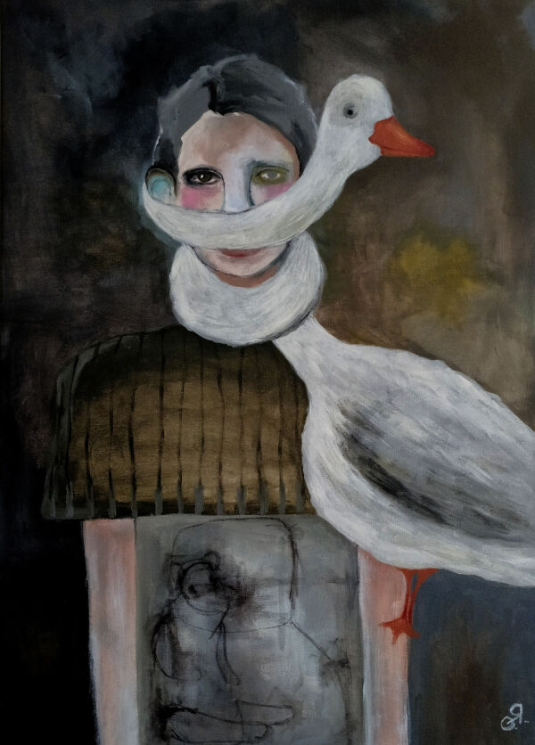 "Теснота" 50х70 см, холст, акрил, 2024