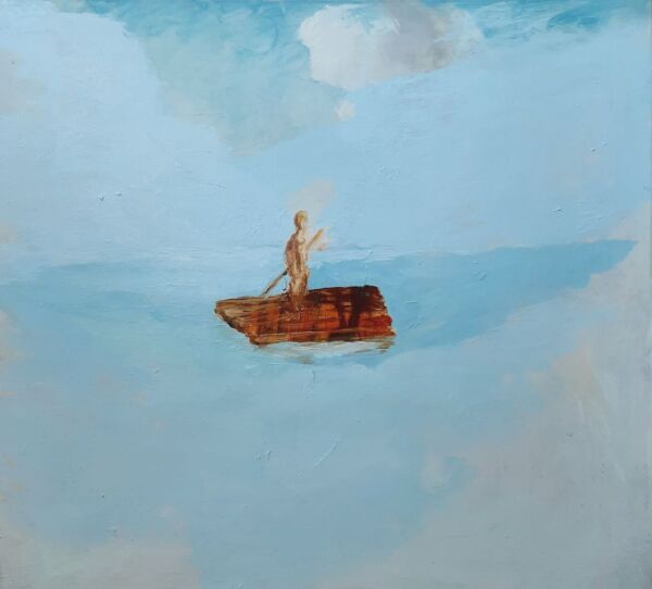 "Человек на плоту" 90х100 см, холст, масло, 2026