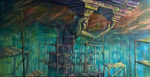 "Кариатида" 180х90 см, холст, акрил, 2025